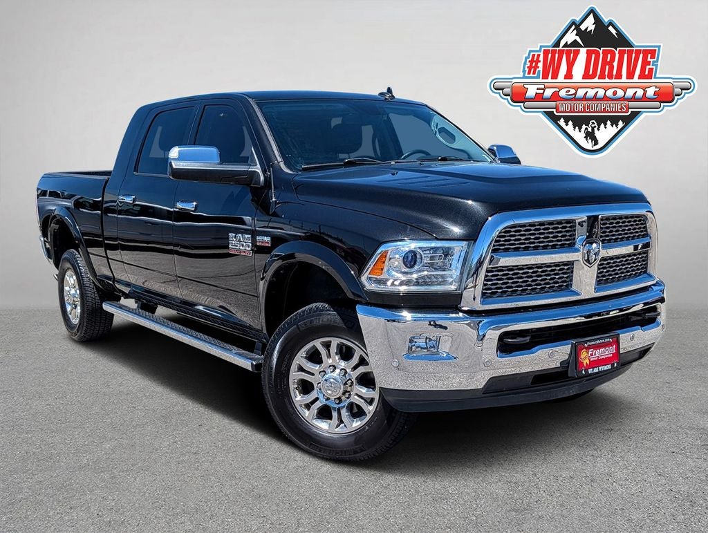 2018 RAM 2500 Laramie in Brilliant Black Crystal Pearlcoat — front three-quarter view