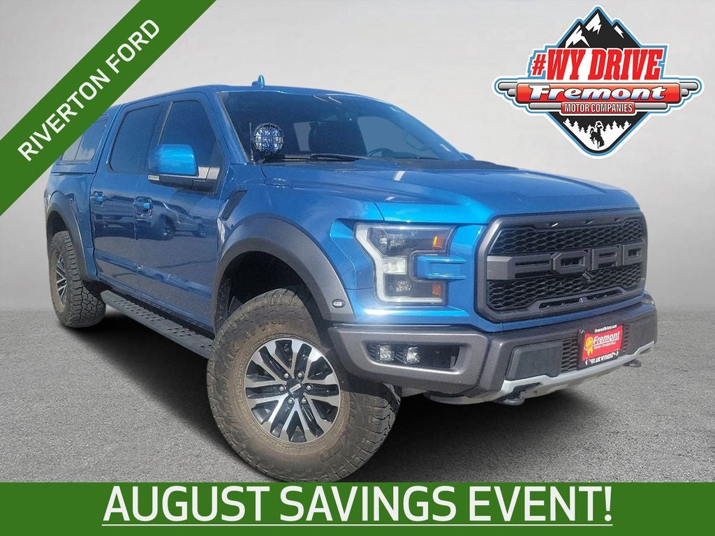 2019 Ford F-150 Raptor in Ford Performance Blue Metallic — front three-quarter view
