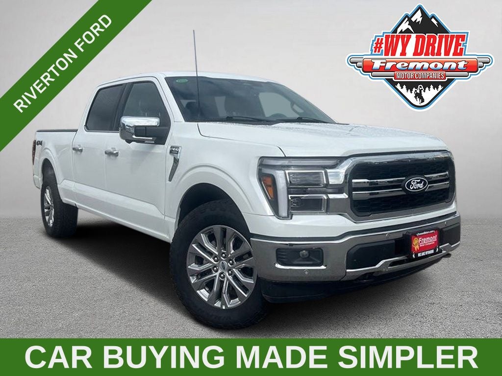 2025 Ford F-150 Lariat in Star White Metallic Tc — front three-quarter view