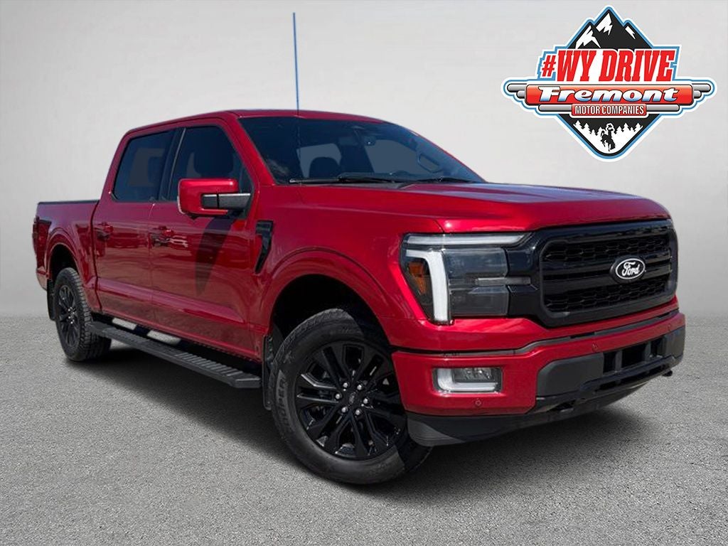 2024 Ford F-150 Lariat Black Appearance Pkg. in Rapid Red Metallic Tinted Clearcoat — front three-quarter view
