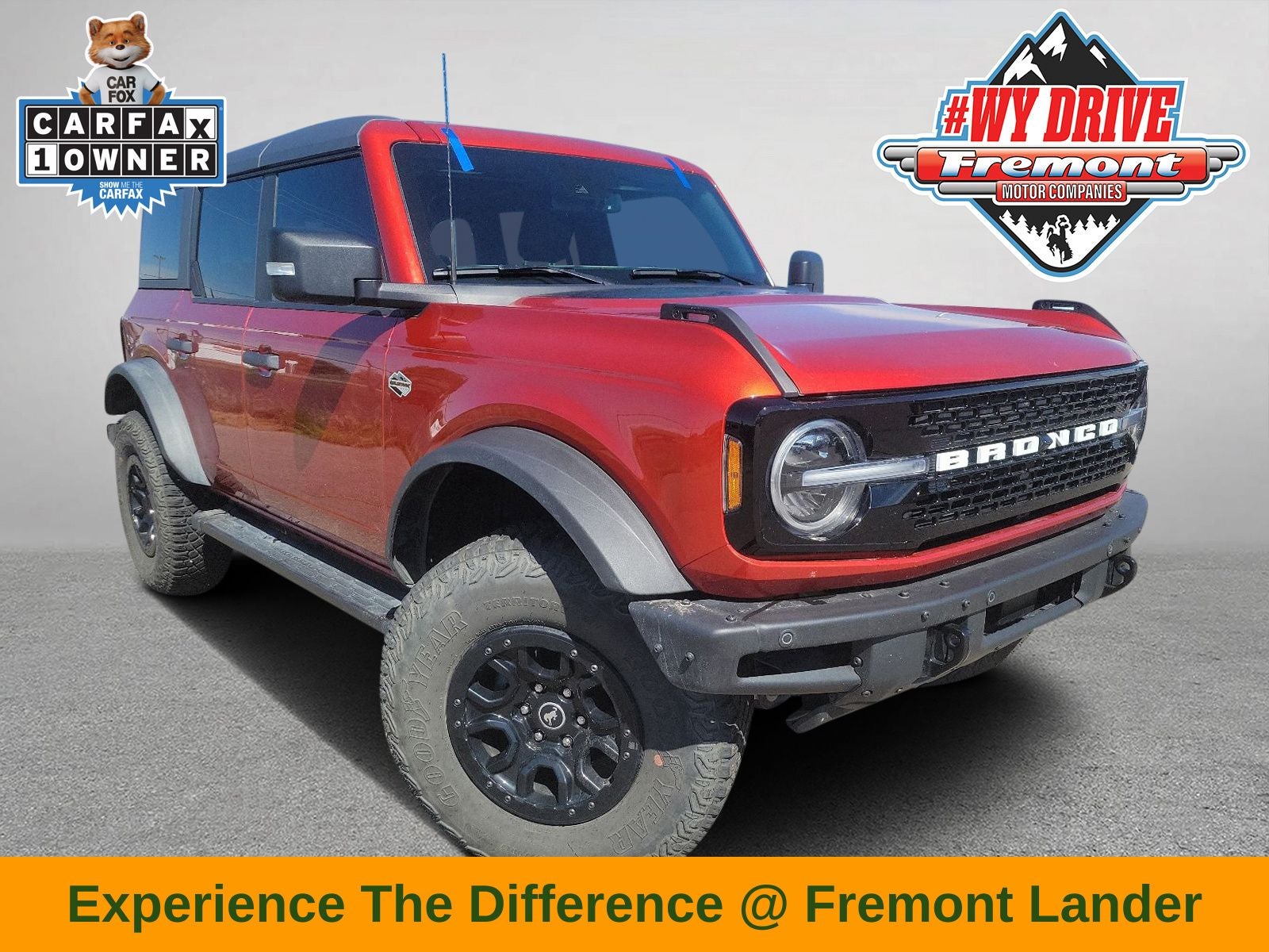2022 Ford Bronco Wildtrak in Chili Pepper Red — front three-quarter view